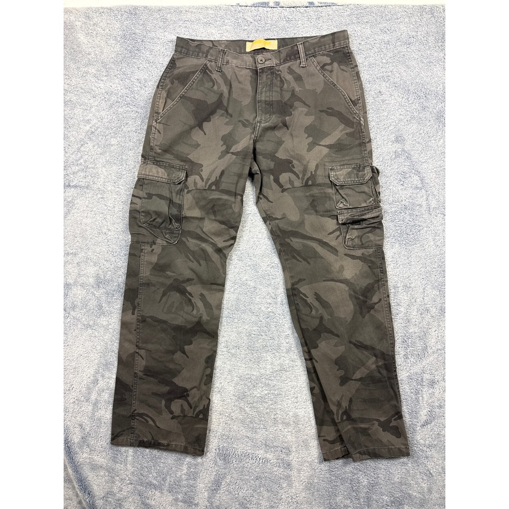 Wrangler Mens 34x30 Grey Camo Cargo Pants Straight Leg Cotton 70BRWGL Utility